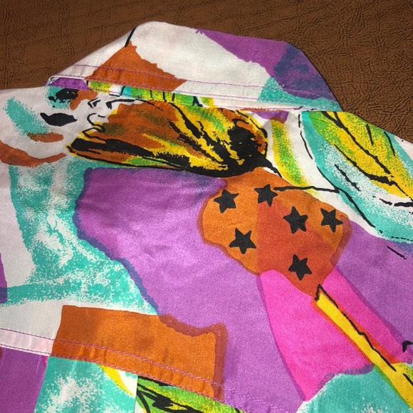 VTG Abstract Colorful 1980's Silk Button Shirt M - Picture 8 of 9